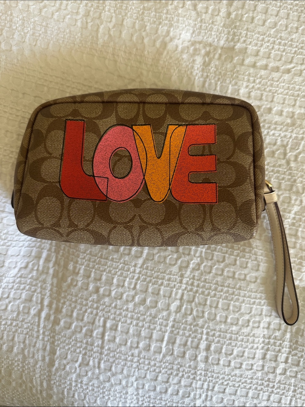 Coach Brown 'LOVE' Signature Canvas Wristlet Pouch